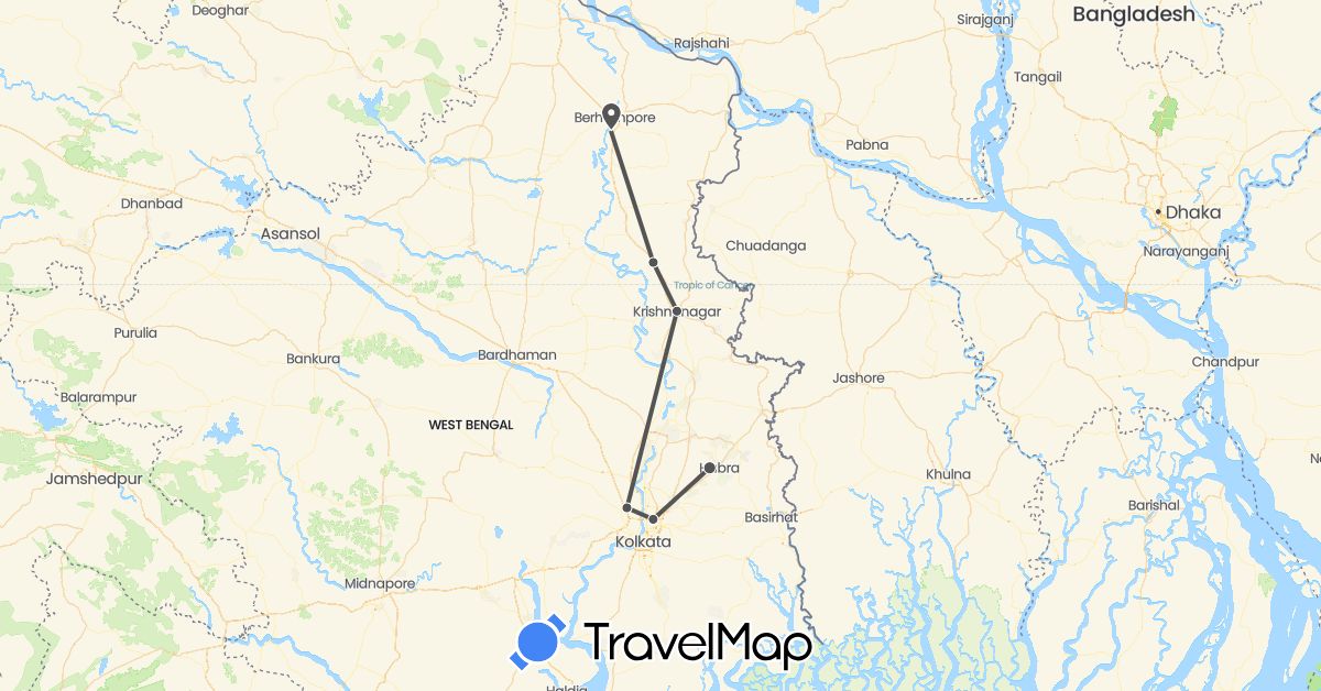 TravelMap itinerary: driving, motorbike in India (Asia)